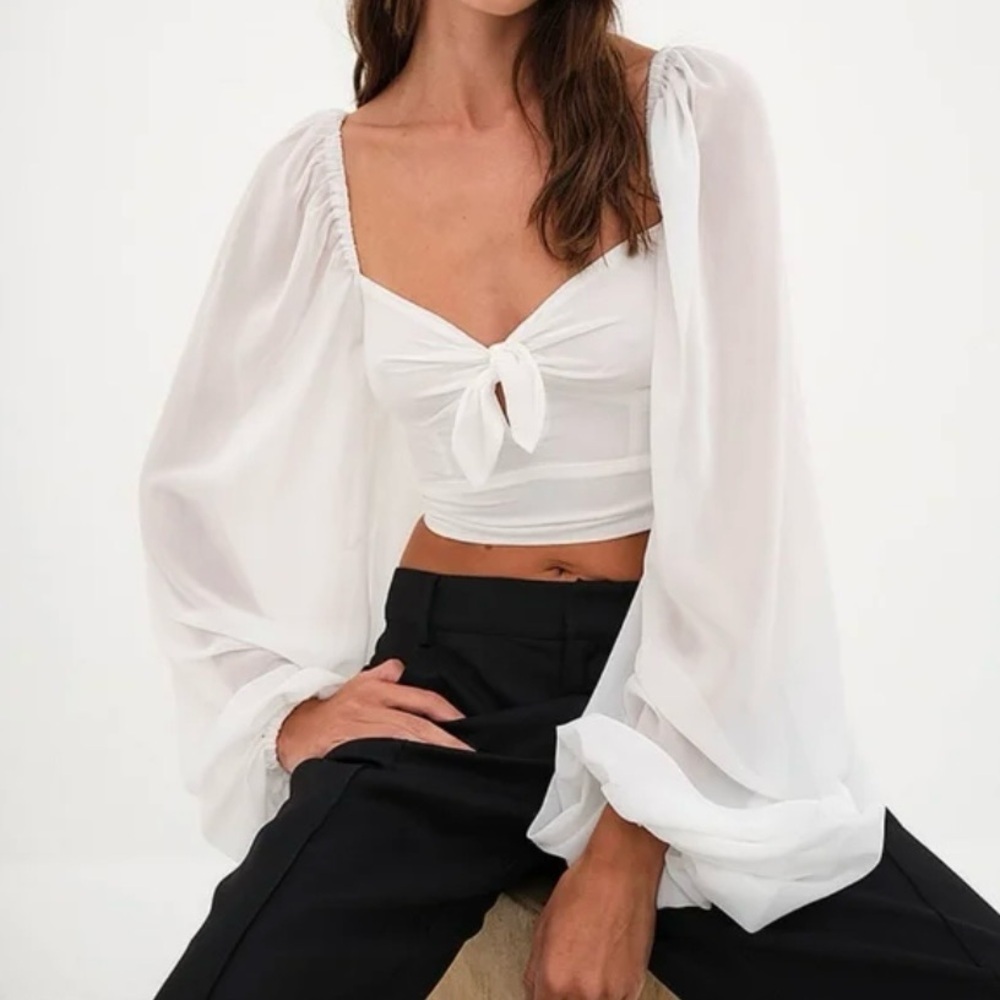 For Love & Lemons Trisha Crop Top in White Size XS